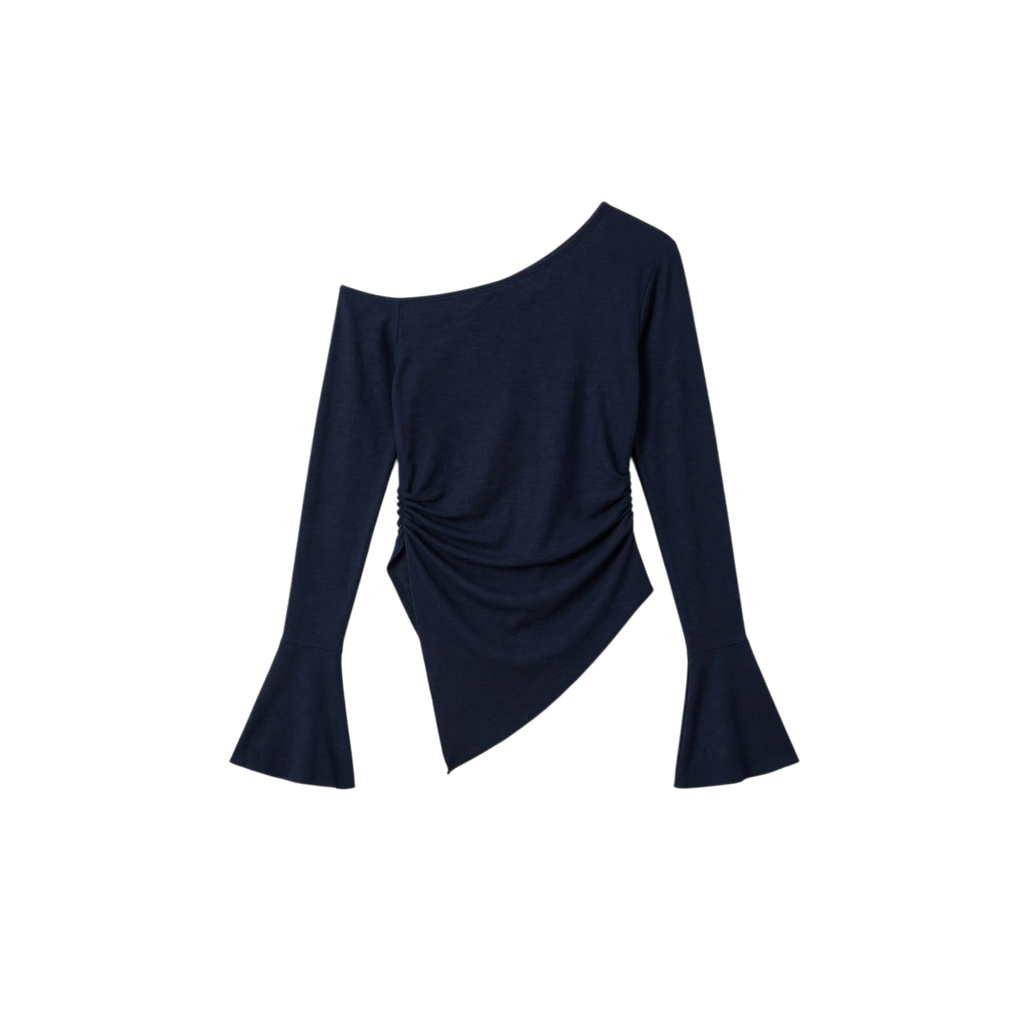 Long-sleeve off-shoulder top with flared sleeves