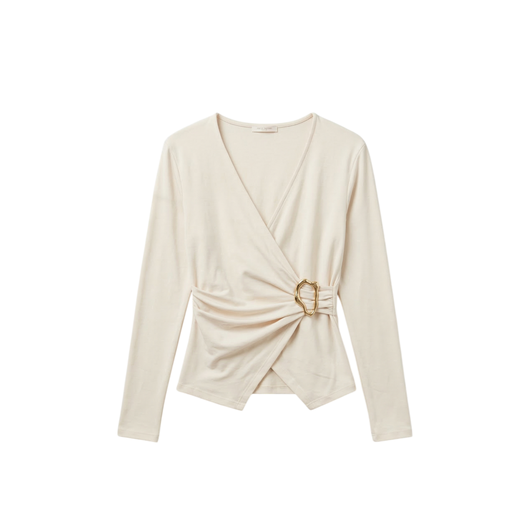 Wrap-style long-sleeve top with buckle detail