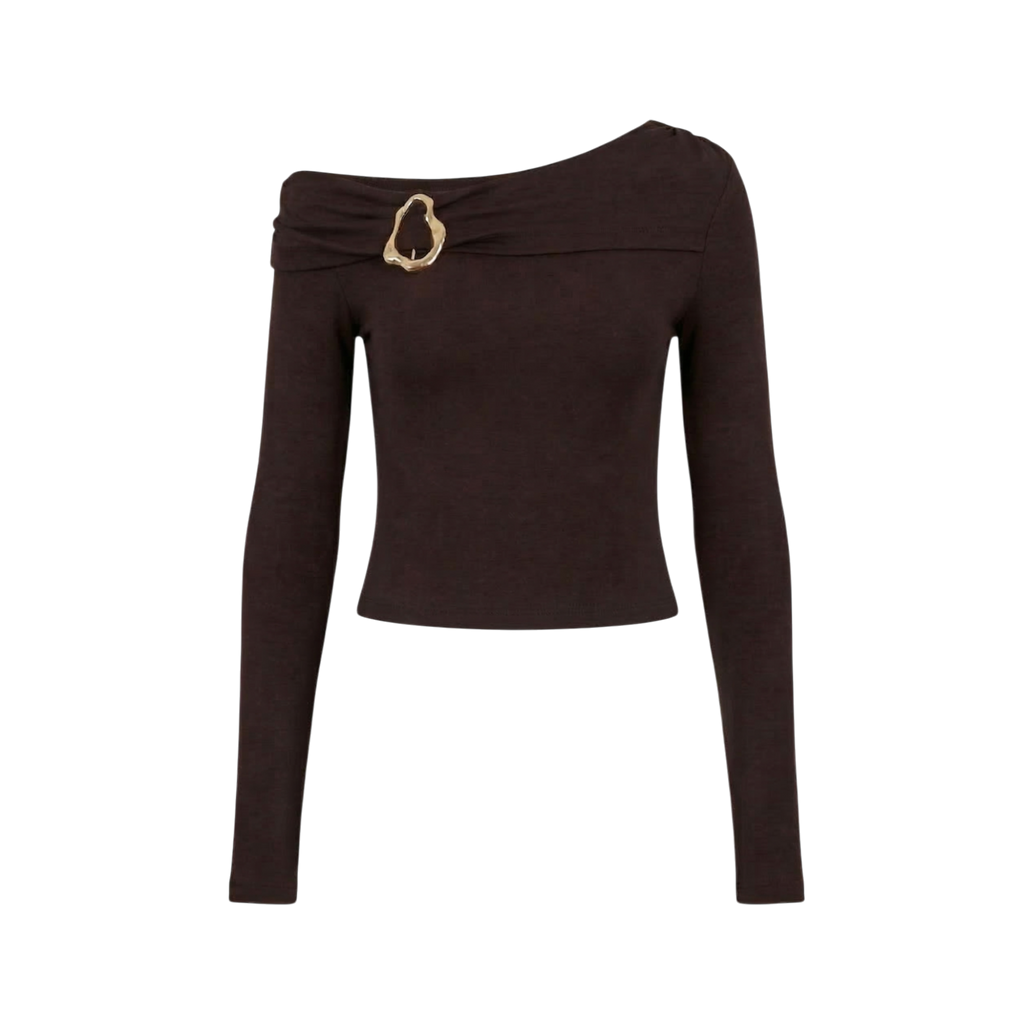 Off-shoulder long-sleeve top with buckle detail