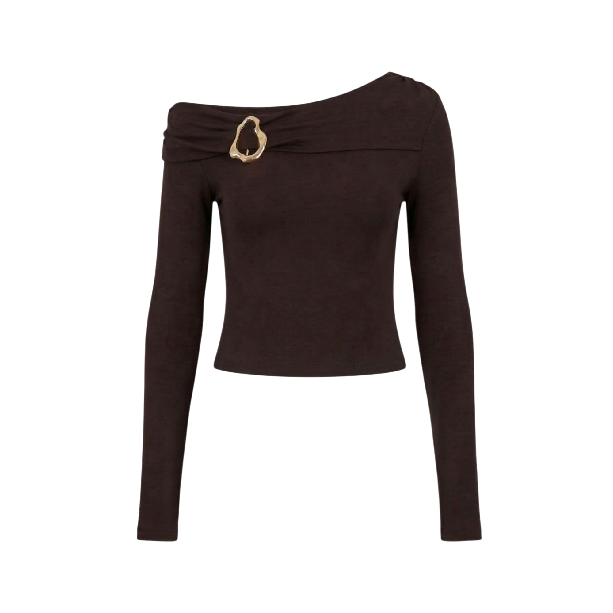 Off-shoulder long-sleeve top with buckle detail