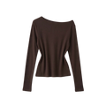 Long-sleeve off-shoulder top.
