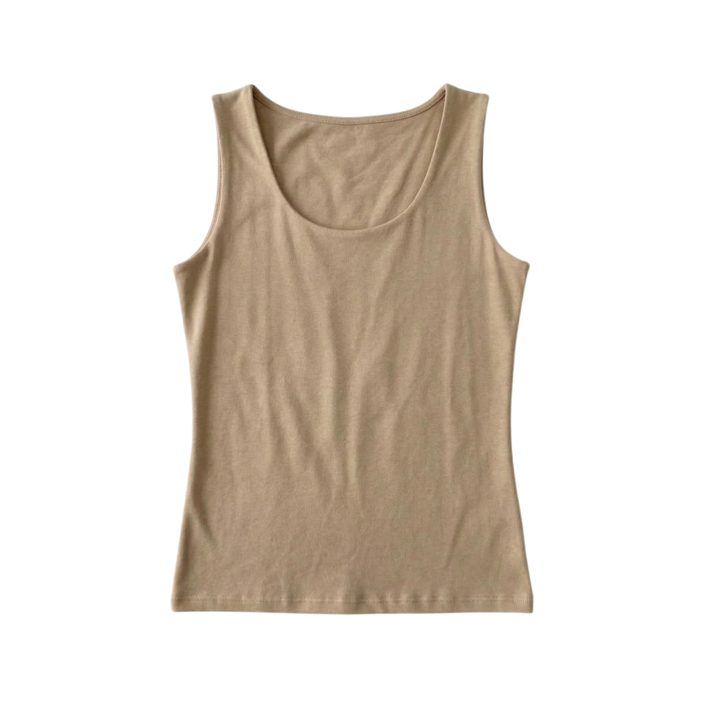 Sleeveless round-neck top.