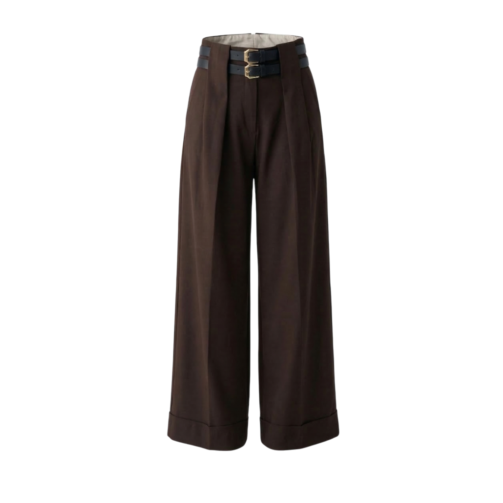 Wide-leg high-waisted pants with belt