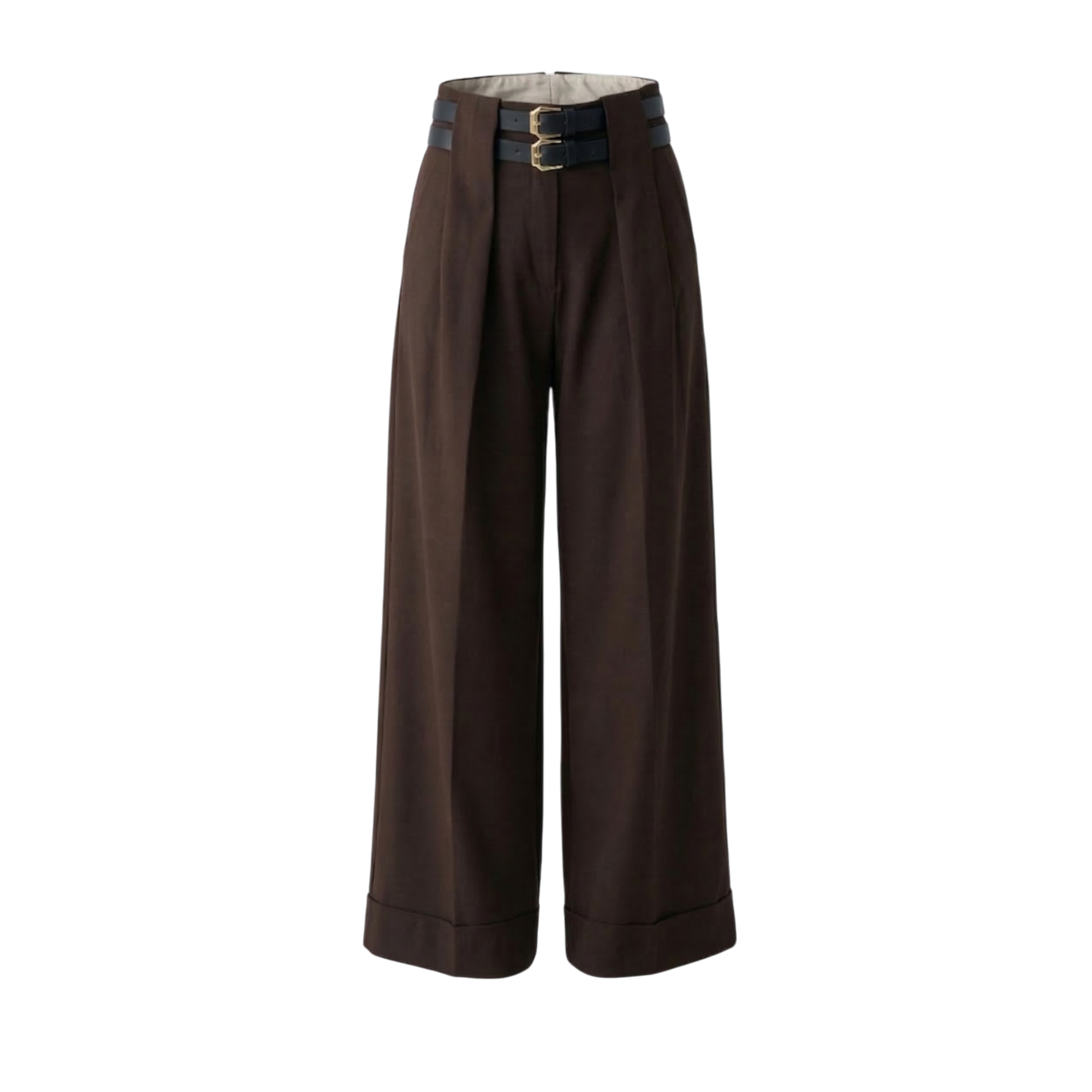 Wide-leg high-waisted pants with belt