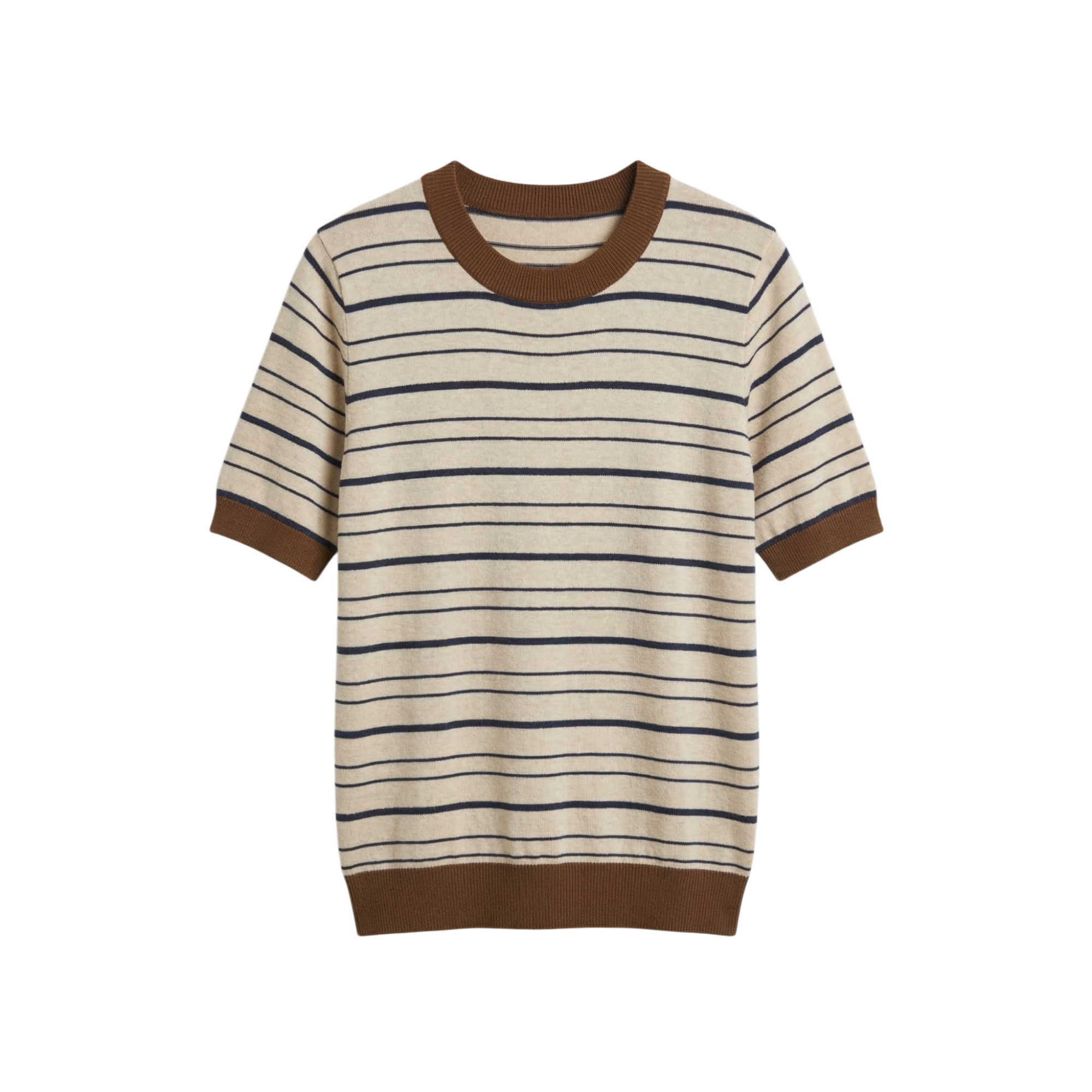 Striped short-sleeve top with round neck